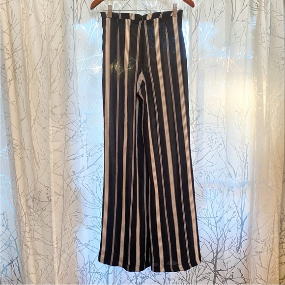 Reformation black cream stripe Testino Jagger high rise waisted Wide Leg pants - Picture 3 of 12